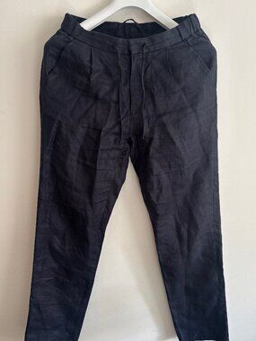 $280 SUITSUPPLY Ames Pleat Navy Drawstring Linen Trousers -- 30